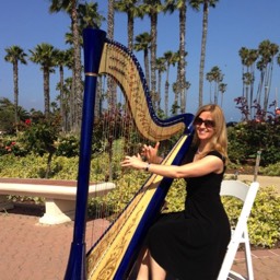 Laurie Rasmussen harpist at Santa Barbara Hilton Rose Garden